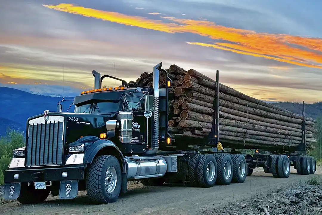 Sutco Transportation Specialists Long Log Hauling in BC Mountains